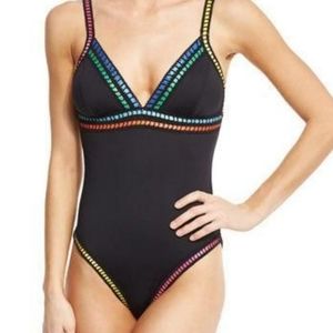 LA BLANCA one-piece swimsuit blk w/trim